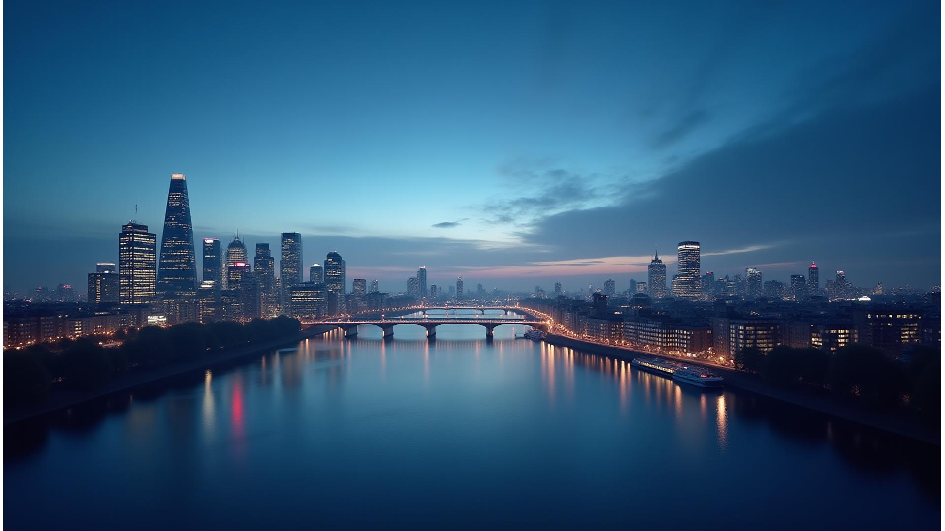 A modern, panoramic view of the London skyline at dusk, representing strategic vision.