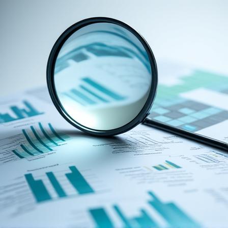 A magnifying glass over analytical charts, representing the Discovery & Diagnosis phase.
